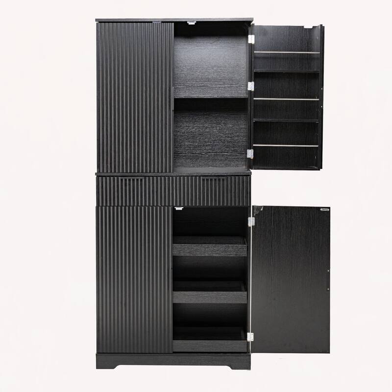72" Fluted Kitchen Pantry Cabinet with 3 Keyboard Drawers