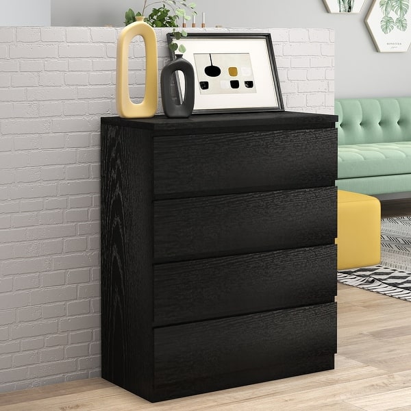 4 drawer black dresser Harris 4 Drawer Vertical Storage Dresser with Cast Iron Frame, Wood Top and  Easy Pull Engineered Wood Drawers with Wooden Handles main image 1