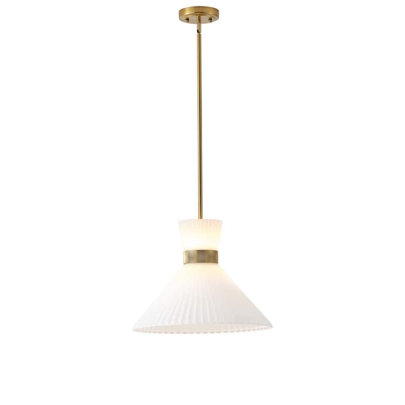 Modern LED Brass Pendant Light White Jade Glass Cone Shade