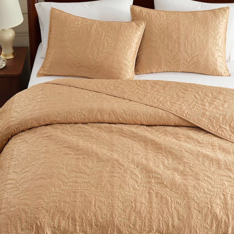 Martha Stewart Fern Embroidery Reversible Quilt Set