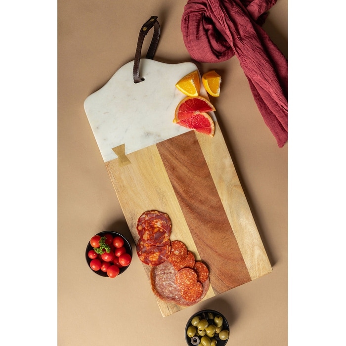 The Live Edge - Acacia Wood and Marble Cutting Board, Marble Cheese Board,  Stone Cutting Board, Marble Board for serving | White Marble Cutting Boards
