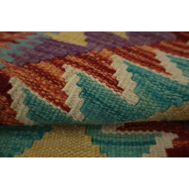 Hand Woven Oriental 100% Wool Carpet Southwestern Geometric Red Kilim Area Rug - 2' 11'' X 2' 1''