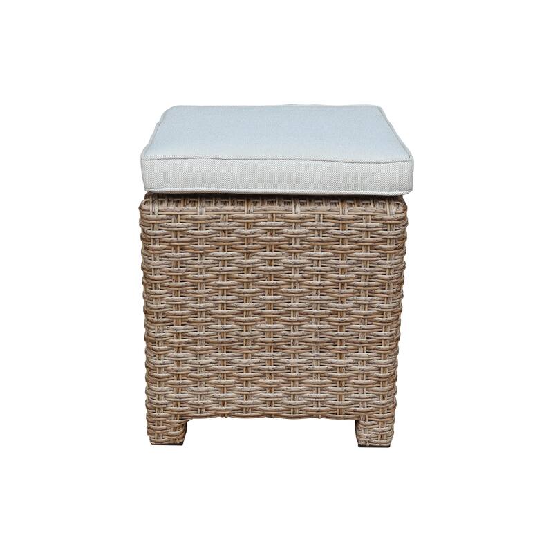 Outdoor Set of Two Wicker Stools with Cushions