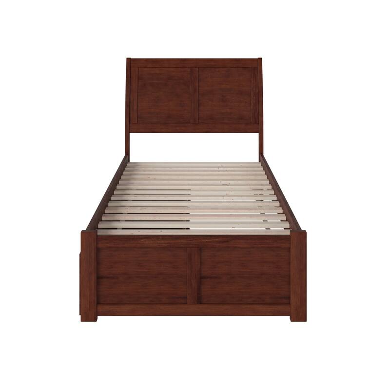 Portland Twin XL Platform Bed with Footboard and 2 Drawers in Walnut