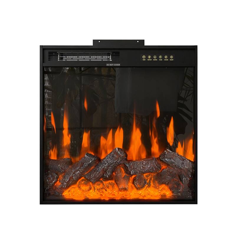 Black Electric Fireplace Insert, 1500W 110V Heater with 12-Color Flame, 5-Level Brightness, High/Low Heat Settings