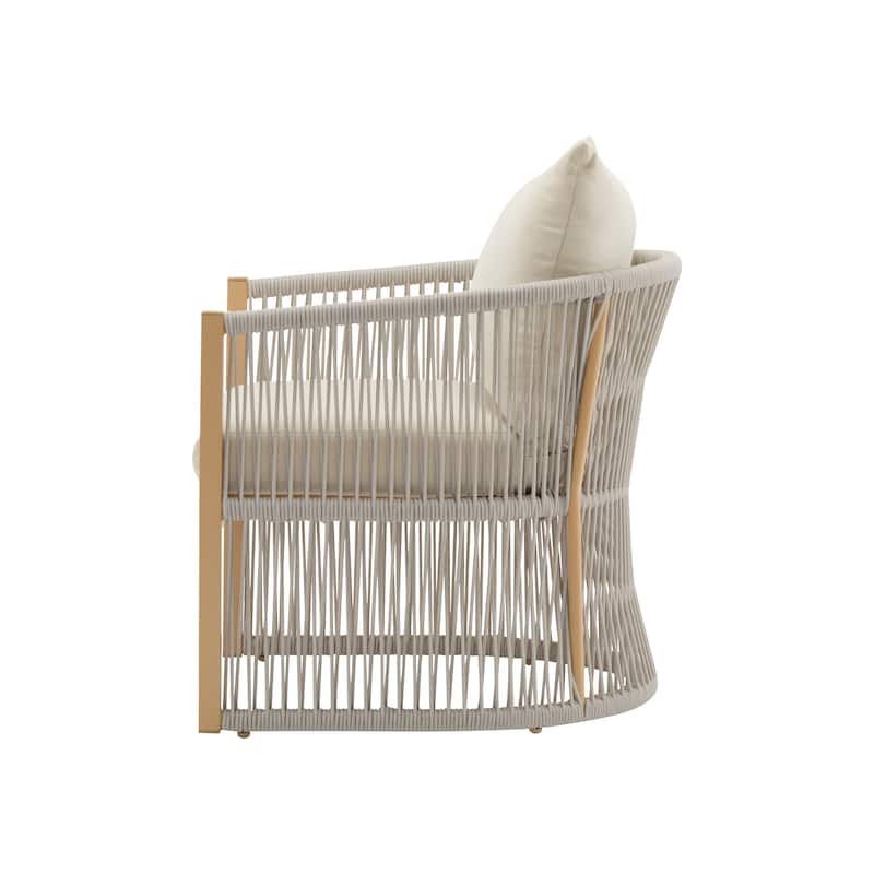 [Set of 2] Modern Curved Aluminum Lounge Chair with Stylish Rope-Weave Design and Cushioned Comfort, Perfect for Outdoor Living