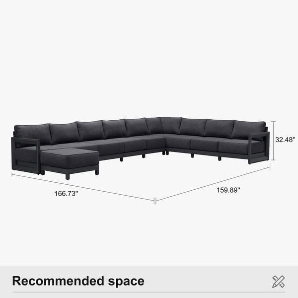 dimension image slide 10 of 14, PURPLE LEAF Caesar U-Shaped Grey Outdoor Couch with 9.6" Thick for Yard Porch Deck Patio Conversation Sets