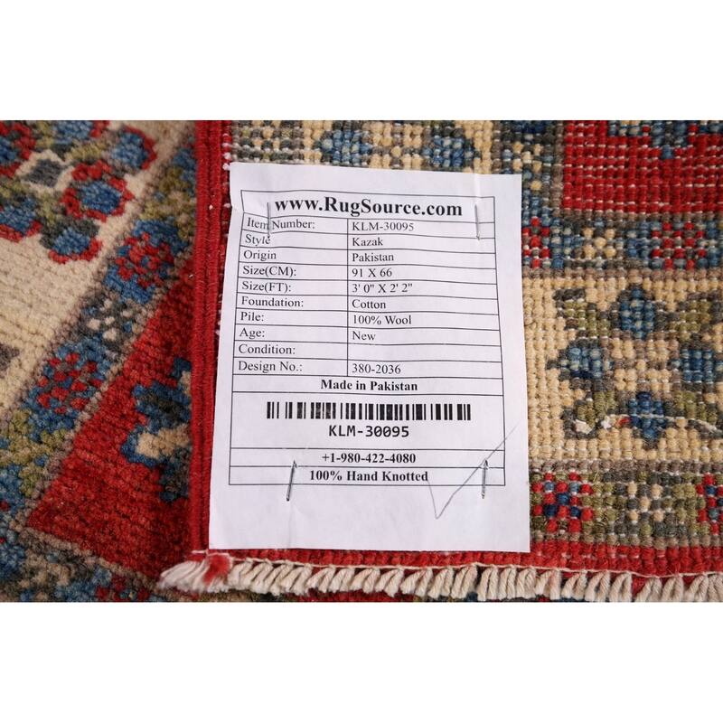 Red Kazak Accent Rug Handmade Wool Carpet - 2'2" x 3'0"