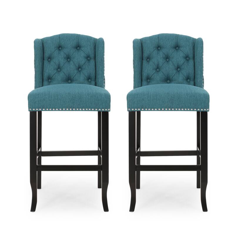 Tufted Wingback 31 Inch Counter Stools, Set Of 2 - Teal