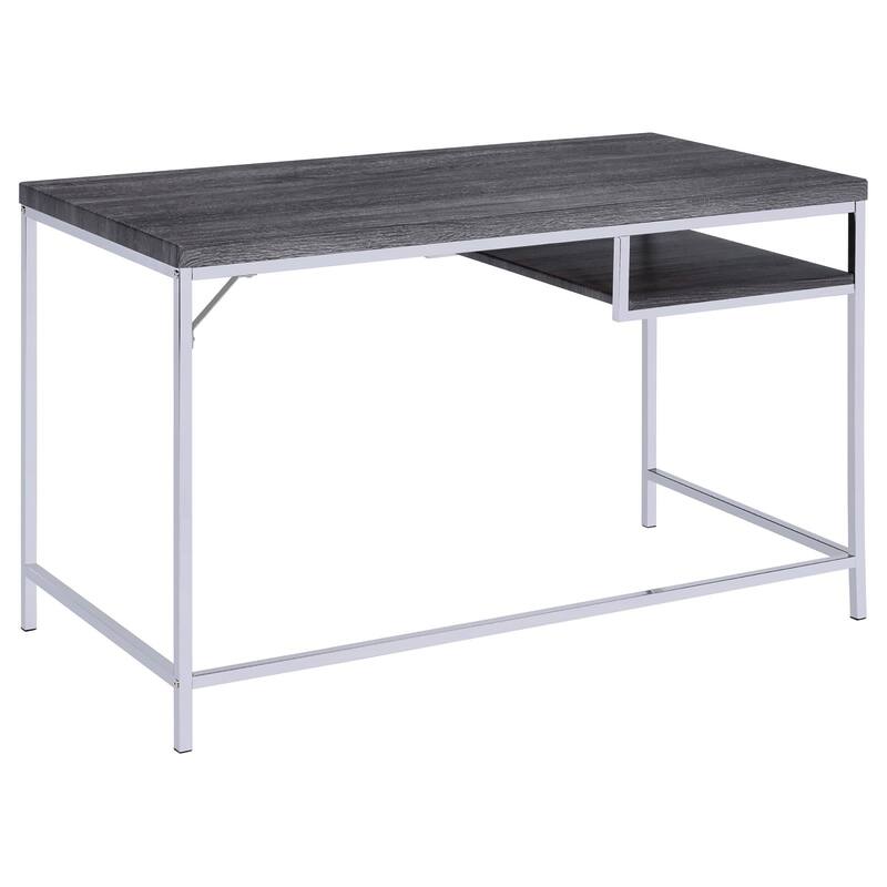 Contemporary Writing Desk with Weathered Gray Finish, Compact Design, and Convenient Open Storage for Small Spaces