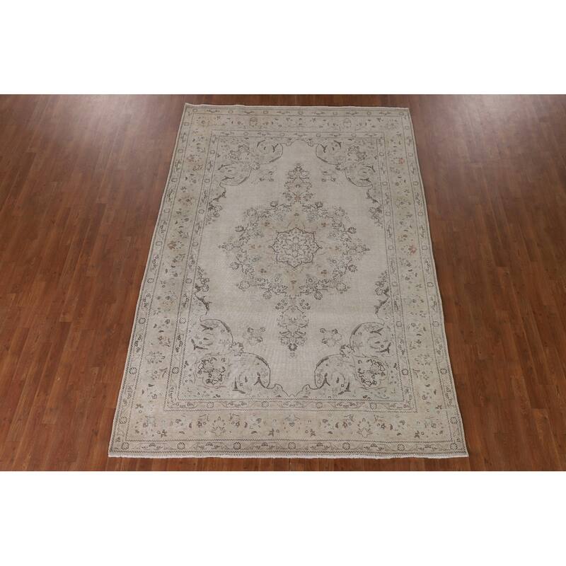 Distressed Tabriz Persian Vintage Rug Handmade Wool Carpet - 6'7"x 9'8"