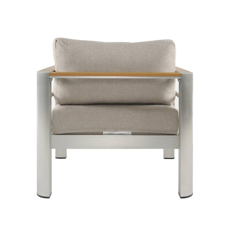 Roomfitters Cora Outdoor Aluminum Club Chairs with Olefin Fabric Cushions, Silver and Beige