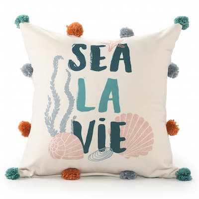 HomeRoots 20" X 20" Blue Orange And Off-White Polyester Tropical Zippered Pillow