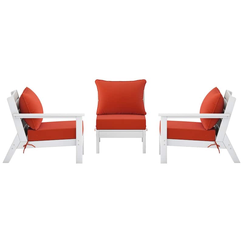 Polytrends Birchwood All Weather HDPE Outdoor Patio Deep Seating White Sofa With Cushions (3-Piece)