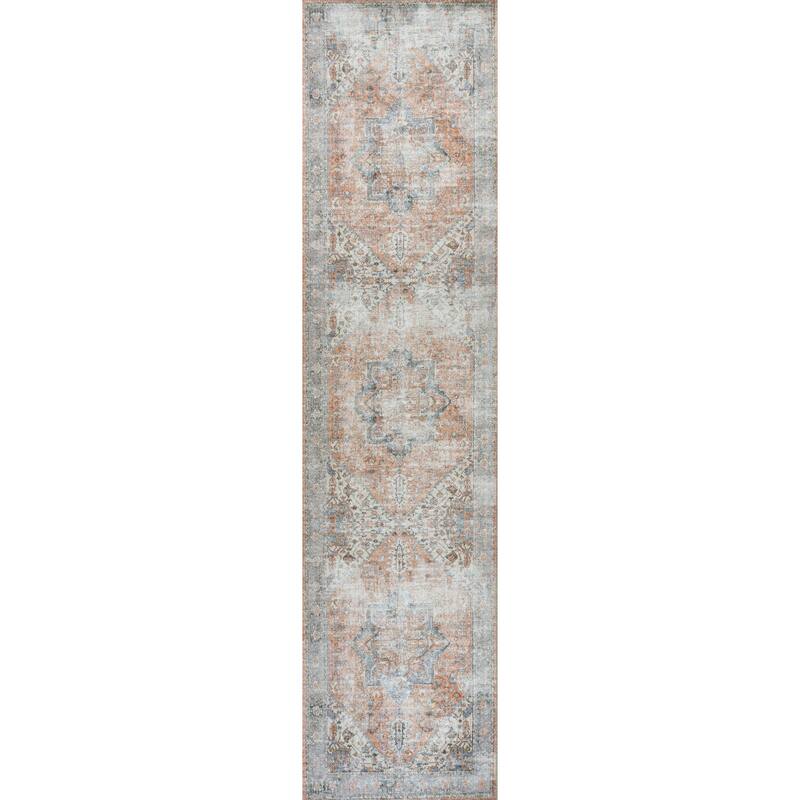 JONATHAN Y Bausch Distressed Medallion Chenille Machine-Washable Area Rug - 2 X 8