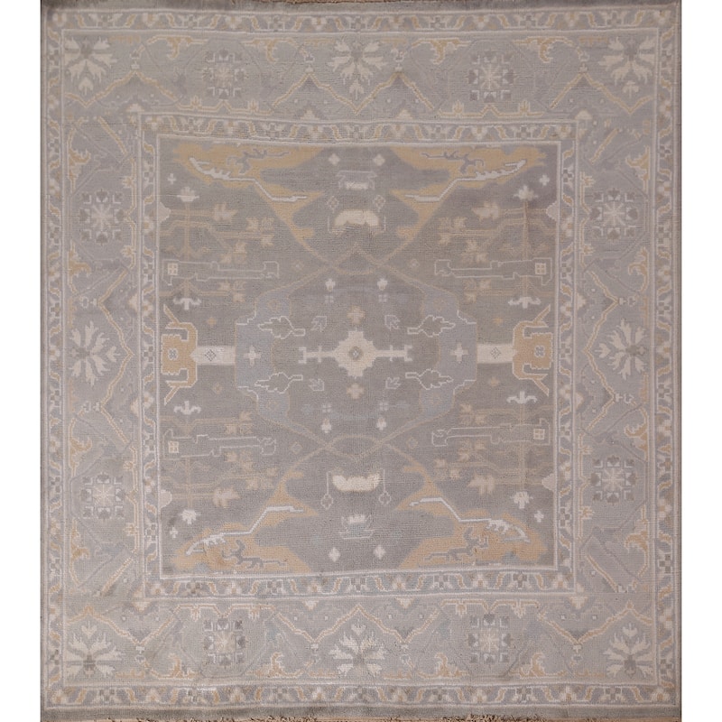 All-Over Gray Oushak Indian Square Area Rug Handmade Wool Carpet - 8'0"x 7'8"
