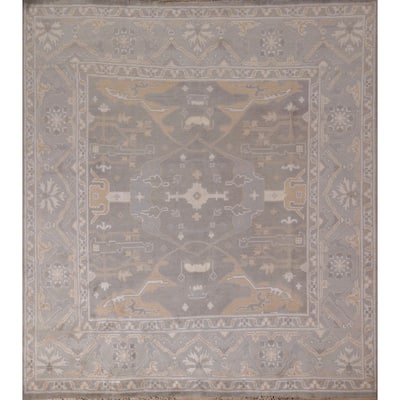 All-Over Gray Oushak Indian Square Area Rug Handmade Wool Carpet - 8'0"x 7'8"