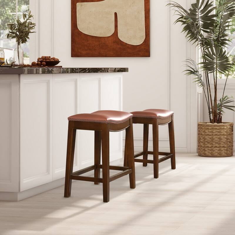 Top Grain Leather Backless Saddle Counter Stool