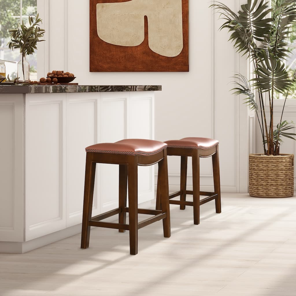 Top Grain Leather Backless Saddle Counter Stool