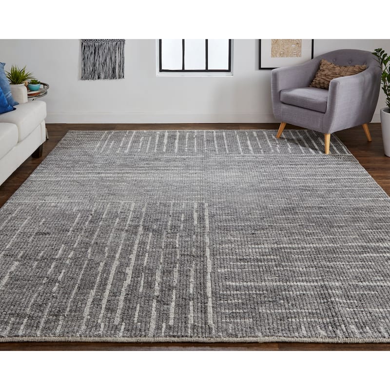 Rheed Minimalist Eyelash Wool Rug, Silver Gray/Ivory, Accent Rug