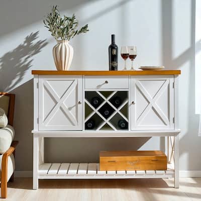 Bar Cabinet Console Table with Drawer, Wine Rack, Storage Shelf, Buffet Sideboard Coffee Bar for Kitchen Dining Entryway