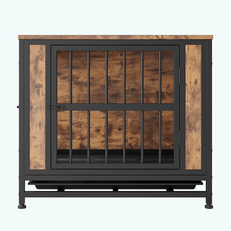 Dog Crate Furniture,Wooden Dog Crate Table,27.48" Dog Kennel with 2 Sliding Doors and Thick Iron Door Frame,Decorative Pet House