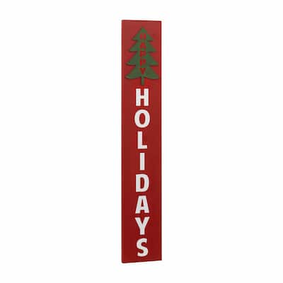Happy Holidays Vertical Wood Wall Sign, Christmas Porch Sign, 47.5"H