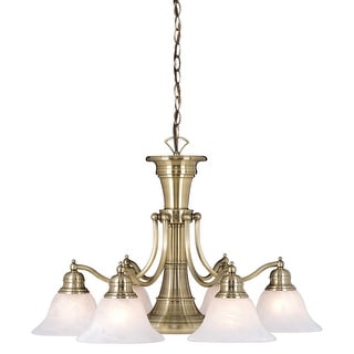 Standford 6L Antique Brass Chandelier with Down Light and Switch - 26-in W x 18-in H x 26-in D