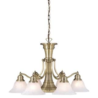 Standford 6L Antique Brass Chandelier with Down Light and Switch - 26-in W x 18-in H x 26-in D