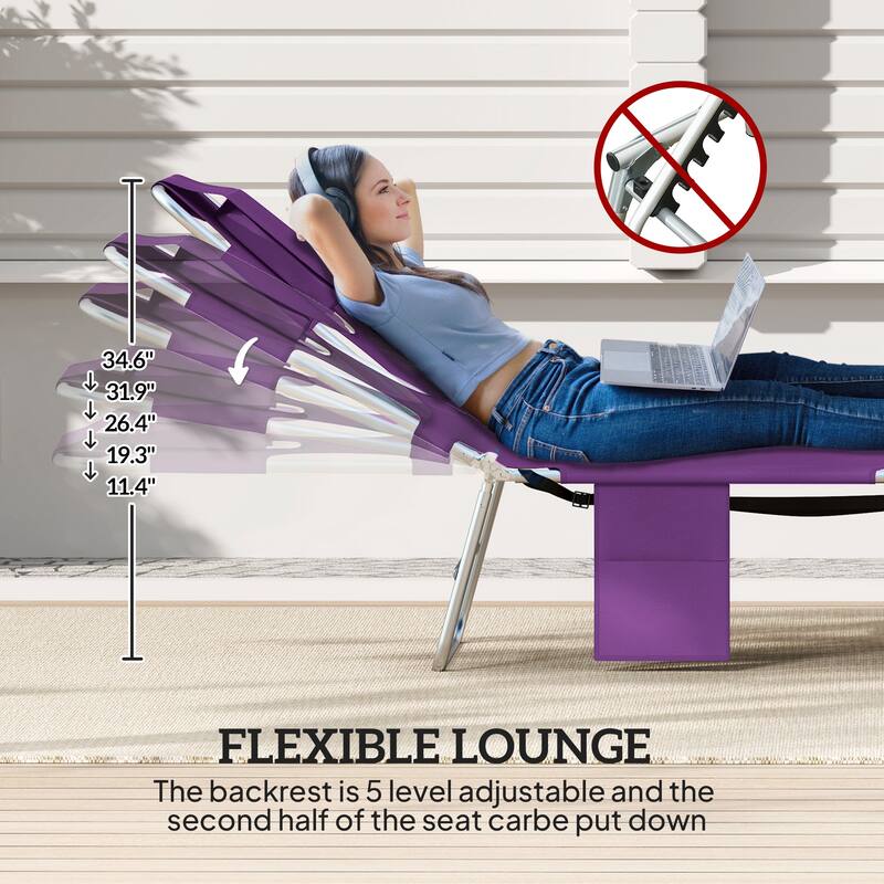 Outsunny Folding Beach Lounge Chair with Face Hole and Arm Slots, 5-level Adjustable Sun Lounger Tanning Chair with Pillow