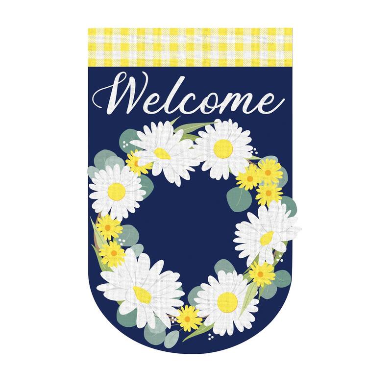 28 in. x 44 in. Daisy Wreath House Burlap Flag - Multi-Color