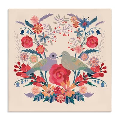 Stupell Symmetrical Folk Flowers & Birds Canvas Wall Art Design By Verbrugge Watercolor