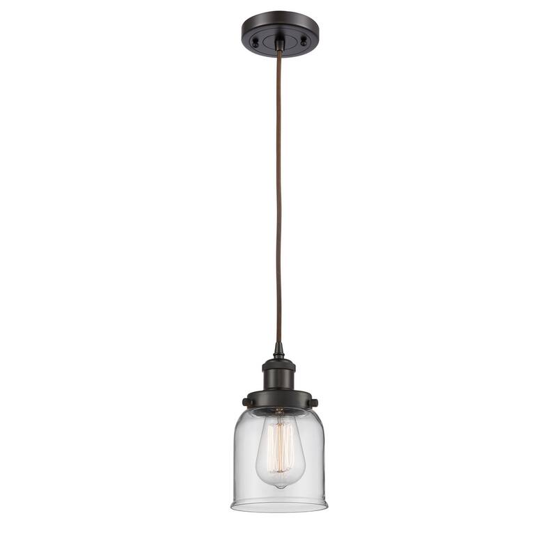 Innovations Lighting Small Bell 5" Wide Mini Pendant - Cord Hung - Oil Rubbed Bronze / Clear