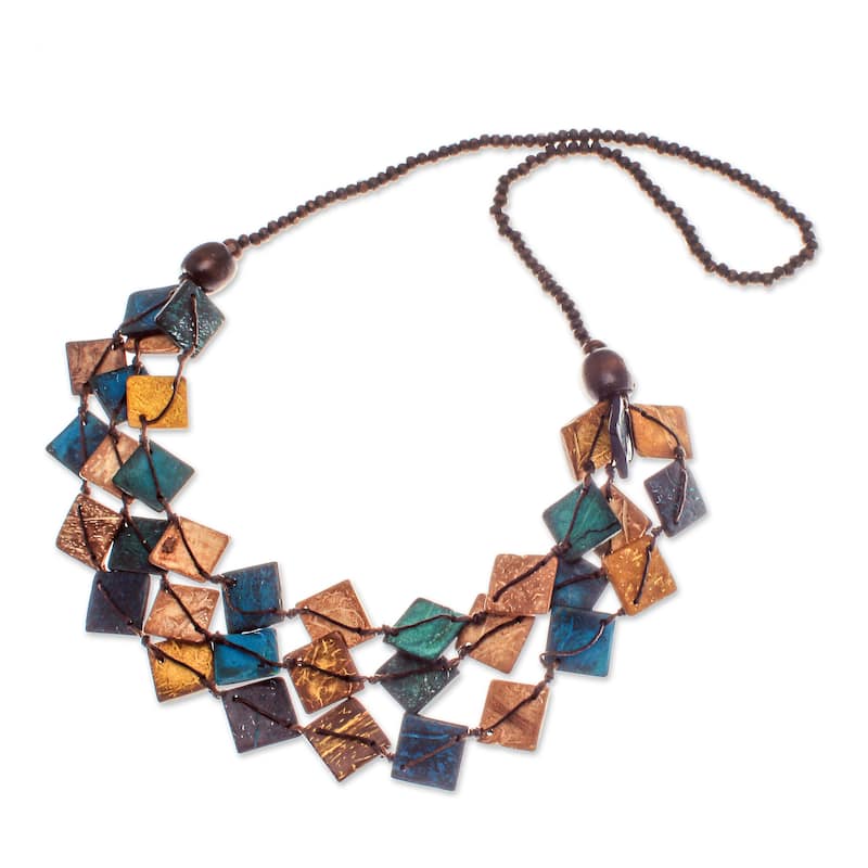 Novica Handmade Coastal Diamonds Wood And Coconut Shell Beaded Strand Necklace