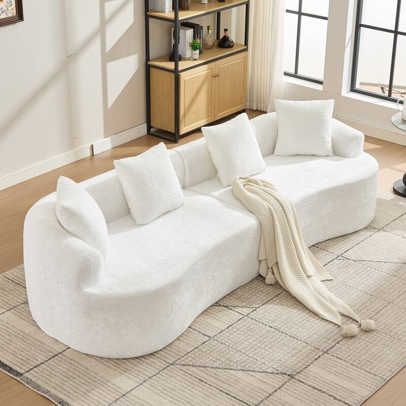 Curved Loveseat Sofa, 110'' Chenille 2-Seater Couch Deep Seat Sectional Couch with 3 Plush Pillows