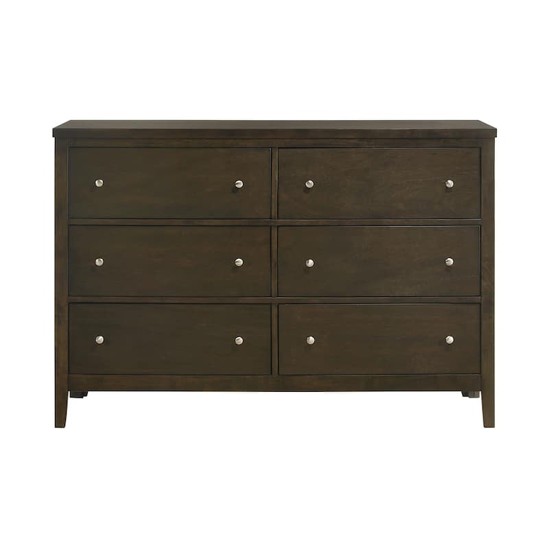 6 Drawers Wooden Dresser with Brushed Nickel Hardware in Dark Cocoa - Dark Cocoa - 6-drawer
