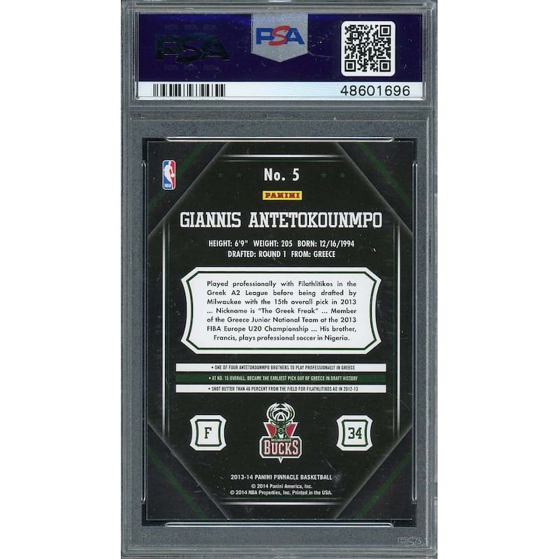 Giannis Antetokounmpo 2013 Panini Prestige Rookie Card RC #5 Graded PSA 9 - 8'6" x 11'6"