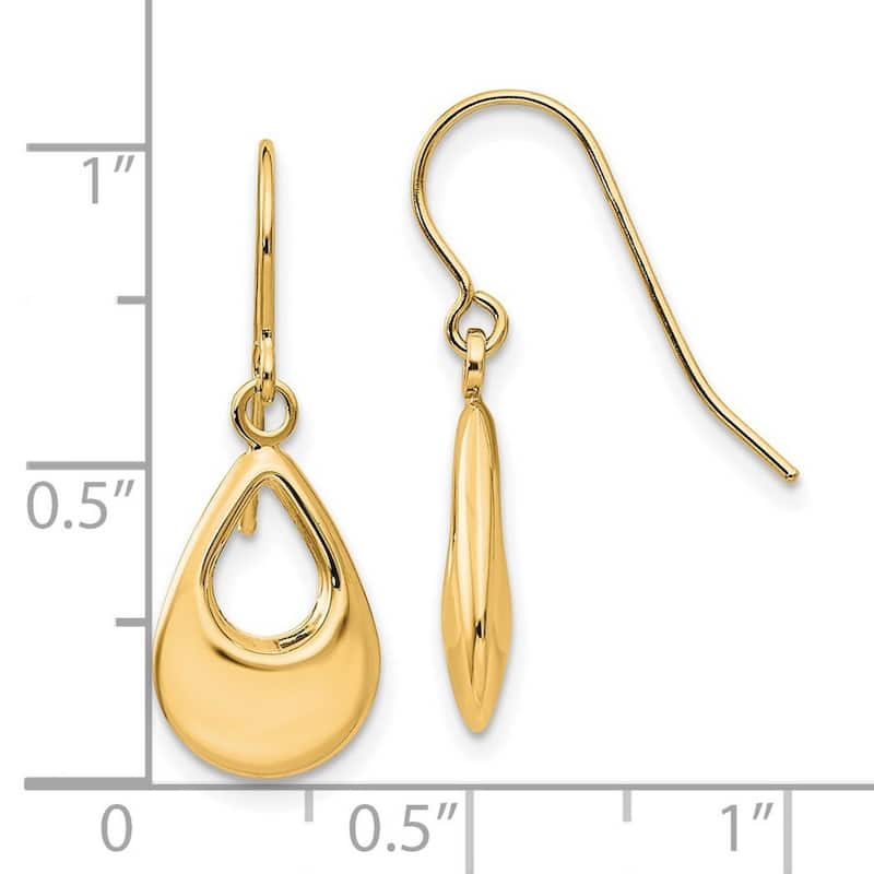 Curata 14k Yellow Gold 24x9mm Hollow Teardrop Dangle Hook Earrings
