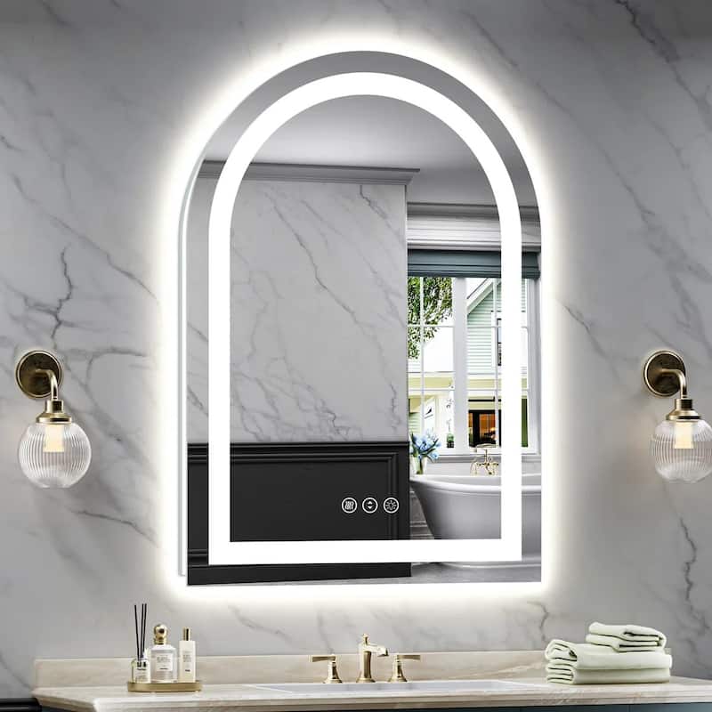 Full Size Arch Front & Back LED Lighted Anti-fog Tempered Glass Wall Bathroom Vanity Mirror, ETL Certified, 3-Year Warranty - 40"x28”