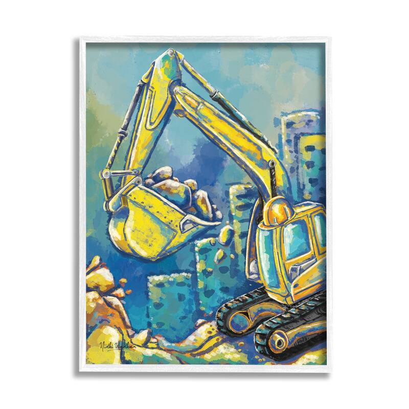 Stupell Bulldozer Construction Painting Framed Giclee Art Design by Nidhi Wadhwa - 11 x 14 - White