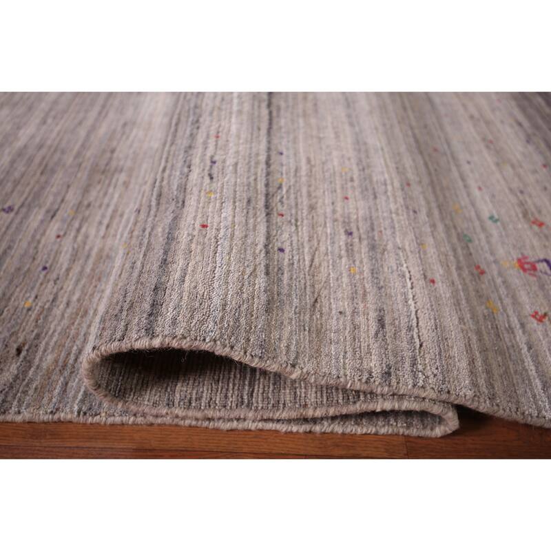Striped Gabbeh Indian Square Rug Hand-Knotted Wool Carpet - 9'11"x 9'9"
