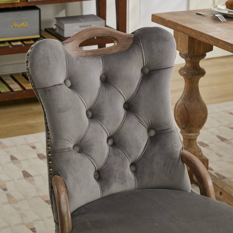 Velvet Dining Chair with Tufted Trim and Wood Legs (Set of 2)