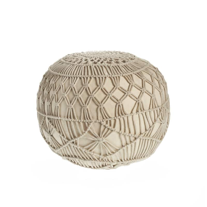 HomeRoots 20" Cream 100% Cotton Ottoman