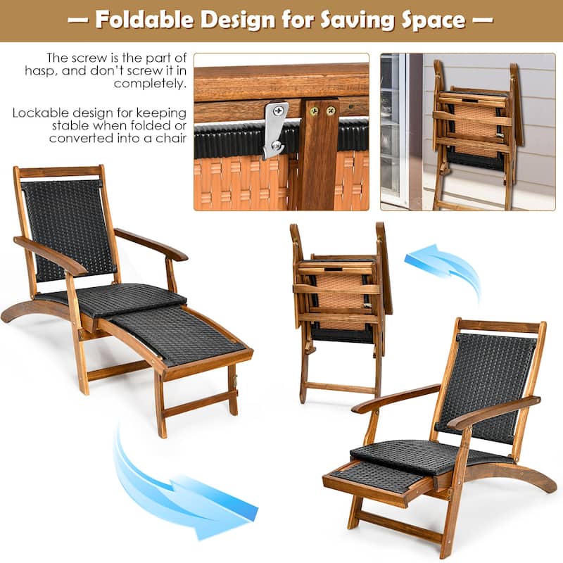 Wood Folding Chaise Lounge Chair Outdoor Foldable Chair