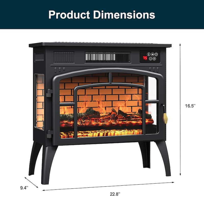 Freestanding Electric Fireplace Heater with Realistic 3D Flame - N/A