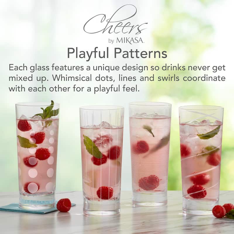 Mikasa Set of 4 Cheers Highball Glasses, 19.75 Oz