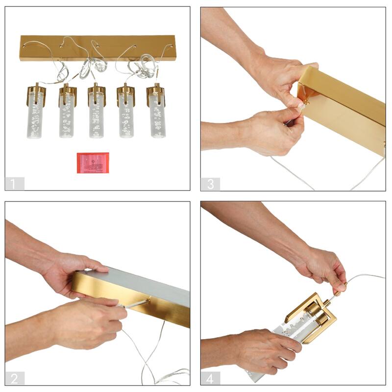 Modern 5-Light Fixture Gold Brass Linear LED Chandelier Acrylic Kitchen Island Light for Dining Room - 28.9" × 10.6" × 4.3"