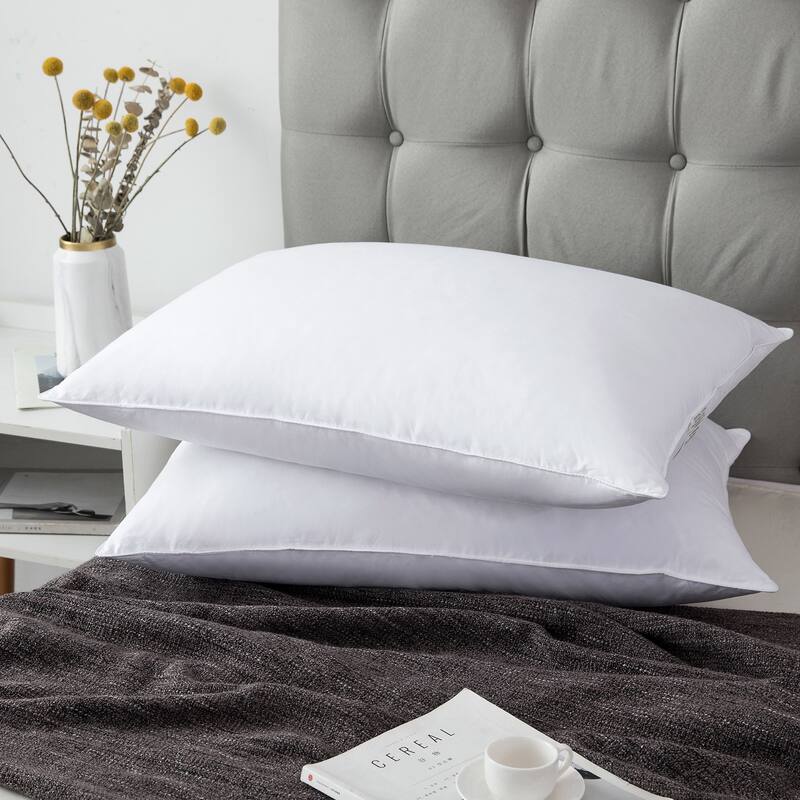 2 Pack Soft Gusseted Goose Feather Down Bed Pillows - White - Medium-Soft - Standard