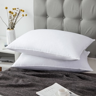 2 Pack Medium Soft Gusseted Goose Feather Down Bed Pillows - White