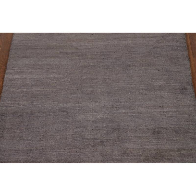 Gabbeh Modern Rug Hand-Knotted Grey Striped Wool Carpet - 3'3" x 4'11"